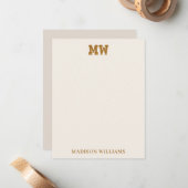 Beige- und Gold-Retro-Typografie-Monogramm-Initial Mitteilungskarte (Vorderseite/Rückseite Beispiel)