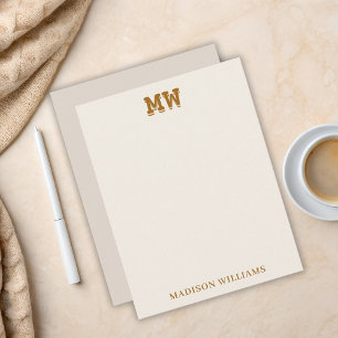 Beige- und Gold-Retro-Typografie-Monogramm-Initial Mitteilungskarte