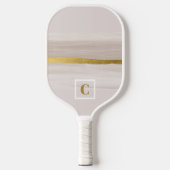 Beige und goldene neutrale Monogramm Pickleball Schläger (Vorderseite)