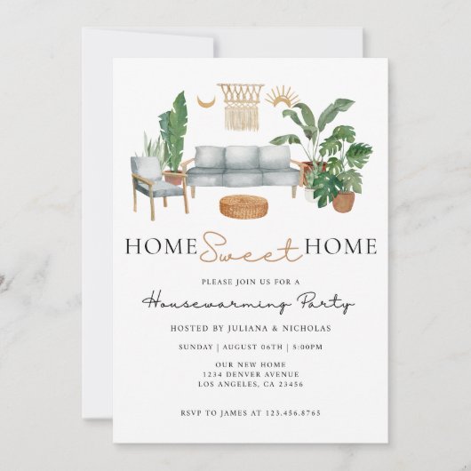 Beige und grüne neue Zuhause Wohn- und Wohnhaus-Pa Einladung (Vorderseite)