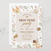 Beige und grüne Weihnachtskarte Einladung (Vorne/Hinten)
