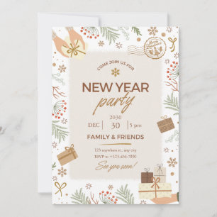 Beige und grüne Weihnachtskarte Einladung