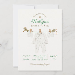 Beige und hellgrüne Babyparty-Einladung  Einladung
