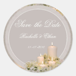 Beige und Ivory Candle Blume Save the Date Hochzei Runder Aufkleber