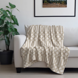 Beige und Ivory Trellis Modernes Bauernhaus Fleecedecke