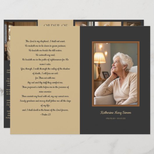 Beige und Kohle 4-Seiten-Beerdigung-Programm (Vorne/Hinten)