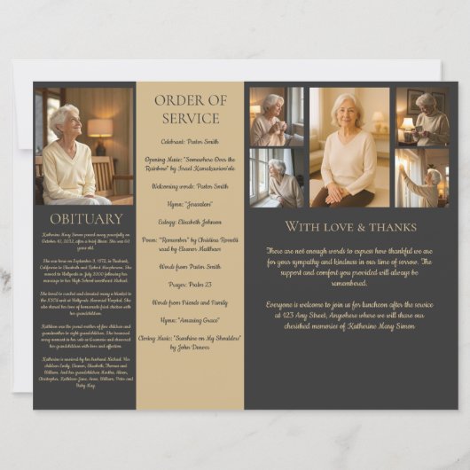 Beige und Kohle 4-Seiten-Beerdigung-Programm (Rückseite)