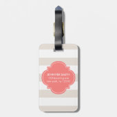 Beige und Koralle Stripes Monogramm Gepäckanhänger (Rückseite vertikal)