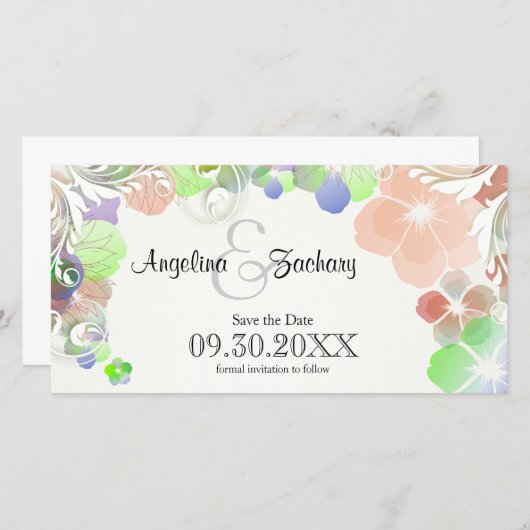 Beige und mehrfarbige Stiefmütterchen Gerettet Save The Date (Vorne/Hinten)