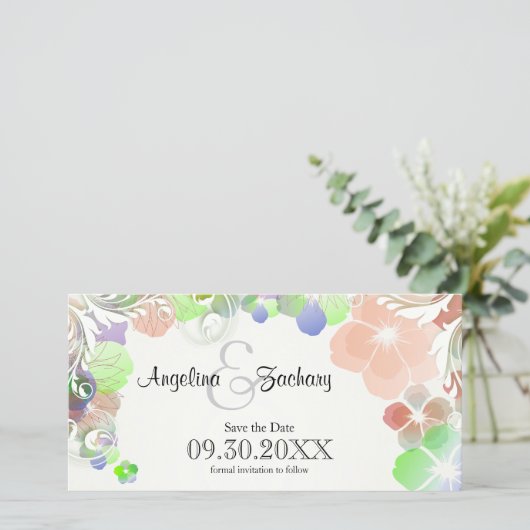 Beige und mehrfarbige Stiefmütterchen Gerettet Save The Date (Stehend Vorderseite)