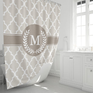 Beige und Mocha-Marokkanisches Monogramm Duschvorhang