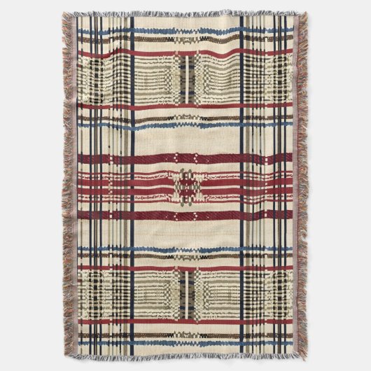 Beige und Navy Rustikales Kariertes Muster Decke (Vorderseite Vertikal)