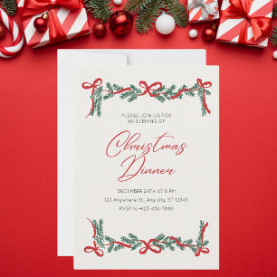 Beige und Red Vintage Weihnachtsessen Einladung