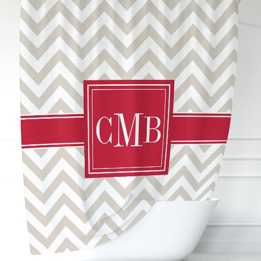 Beige- und rote Chevron-Monogramm Duschvorhang