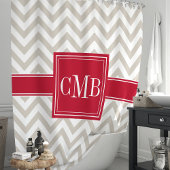 Beige- und rote Chevron-Monogramm Duschvorhang