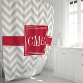 Beige- und rote Chevron-Monogramm Duschvorhang
