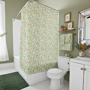 Beige und Salbei-Blumenmuster Duschvorhang
