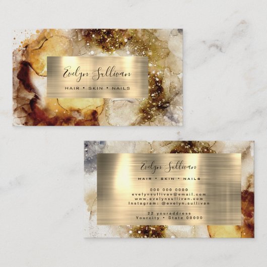 Beige und Salbeigrün Aquarellkarte Visitenkarte (Vorne/Hinten)