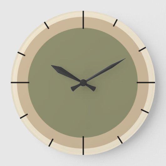 Beige und Salbeigrün Große Wanduhr (Vorderseite)