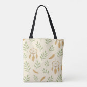 Beige und Salbeigrüne Blätter Boho Tasche (Rückseite)