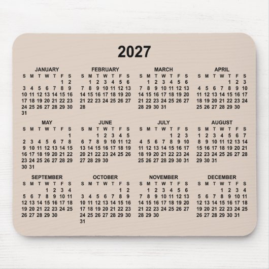 Beige und Schwarz 2027 Kalender Mousepad (Vorne)