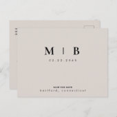 Beige und Schwarz-Monogramm Save the Date Hochzeit Postkarte (Vorne/Hinten)