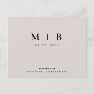 Beige und Schwarz-Monogramm Save the Date Hochzeit Postkarte