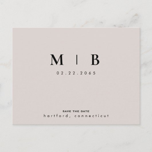 Beige und Schwarz-Monogramm Save the Date Hochzeit Postkarte (Vorderseite)