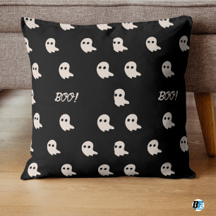 Beige und schwarze "Boo"! Halloween Niedlicher Min Kissen