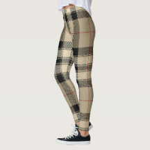 Beige und schwarze Karierte Designer Look Leggings