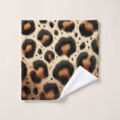 Beige und schwarze Leoparden Fur Animal Print Spot Badhandtuch Set (Waschlappen)