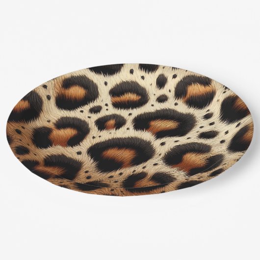 Beige und schwarze Leoparden Fur Animal Print Spot Pappteller (Schrägansicht)