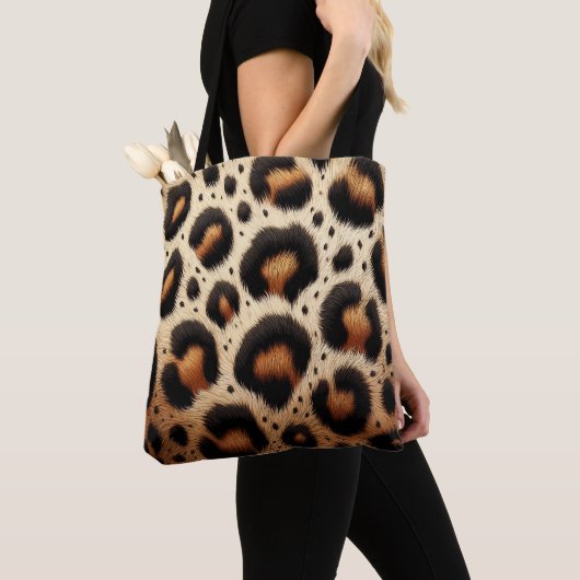 Beige und schwarze Leoparden Fur Animal Print Spot Tasche (Von Nahem)