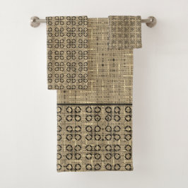 Beige und schwarze Webermuster Badhandtuch Set