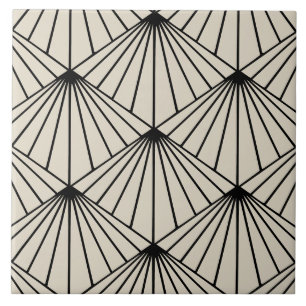 Beige- und schwarzes Art Deco-Fanmuster-Diamant Fliese