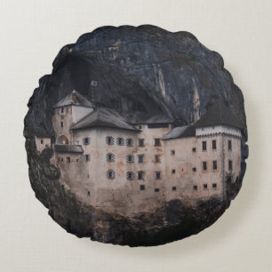 BEIGE- UND SCHWARZES BETONHAUS RUNDES KISSEN