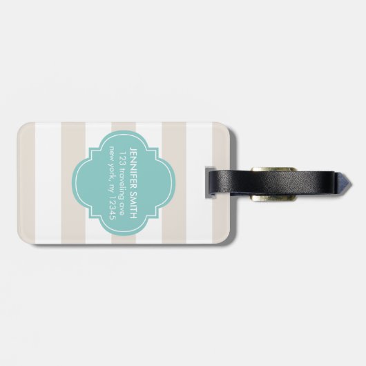 Beige und tadelloses Streifen-Monogramm Gepäckanhänger (Rückseite horizontal)