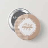 Beige und Tan-Hahnentrittmuster-Monogramm und Name Button (Vorne & Hinten)
