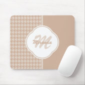 Beige und Tan-Hahnentrittmuster-Monogramm und Name Mousepad (Mit Mouse)