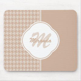 Beige und Tan-Hahnentrittmuster-Monogramm und Name Mousepad