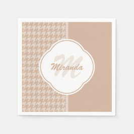 Beige und Tan-Hahnentrittmuster-Monogramm und Name Serviette