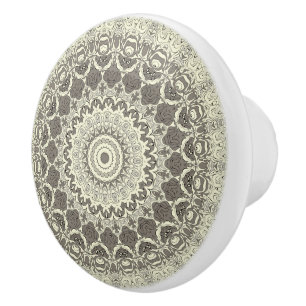 Beige- und Taupe-Mandala-Musterdesign Keramikknauf