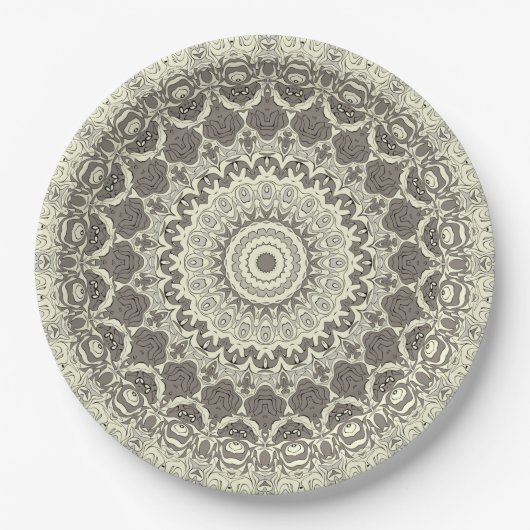Beige- und Taupe-Mandala-Musterdesign Pappteller (Vorderseite)