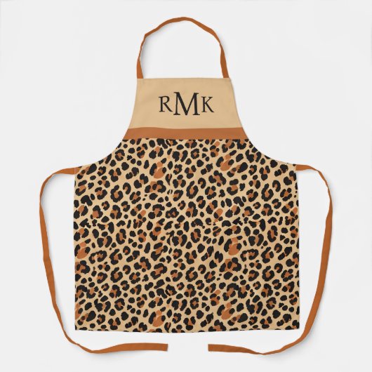 Beige und Terracotta Leopard Print Custom Monogram Schürze (Vorderseite)