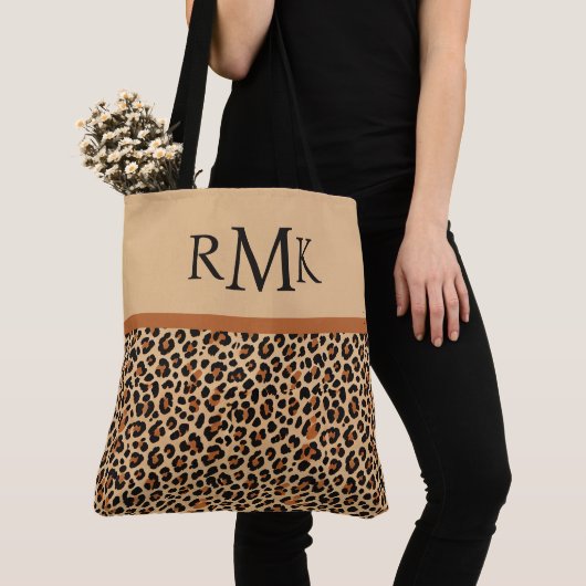 Beige und Terracotta Leopard Print Custom Monogram Tasche (Von Nahem)