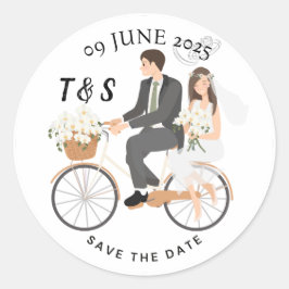 "Beige und Weiß - Illustration Save the Date Runder Aufkleber