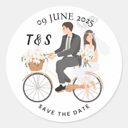"Beige und Weiß - Illustration Save the Date Runder Aufkleber (Vorderseite)