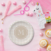 Beige und weiß kariert, Ihr Monogramm Pappteller (Party)