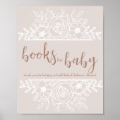 Beige und weiße Blumenbücher für Babysignatur Poster (Vorne)