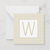 Beige und weiße Gingham-Karo-Monogramm Mitteilungskarte (Vorderseite)